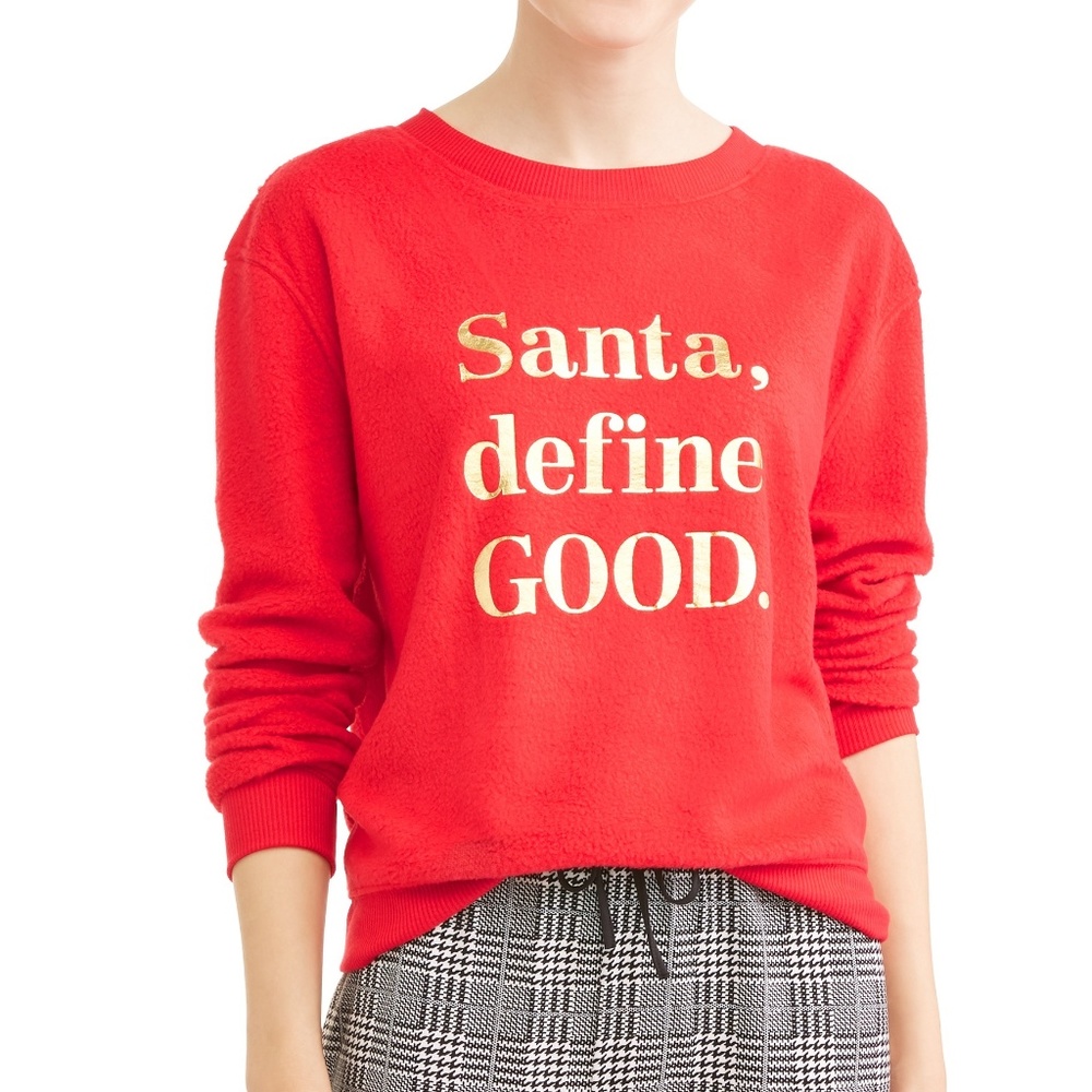 Juniors "Santa, Define Good" Fleece Sweatshirt Size Med Large XL Christmas NWT